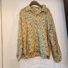 ヴィンテージ 100 % シルク フラワー パターン 長袖 ブラウス