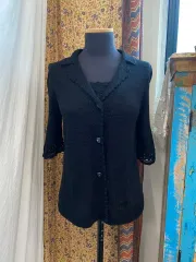 黒 半袖 ニットカーディガン ( M )