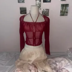 ヴィンテージ ブラウス ギークシック y2k フェアリー シースルー ブラウス ストラップ ブラウス