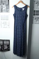 W ( L ) ブランドヴィンテージ ドレス ワンピース ノースリーブ ブルー- 147AC