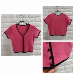 ピンクニット 半袖カーディガン