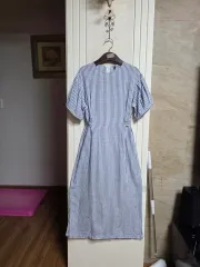 0807 ) ストライプ 半袖 ロング ワンピース