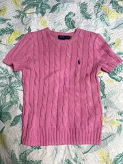 ポロ ピンク ケーブル 半袖ニット