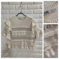 ZARA フリルレースニット L