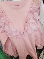 輸入ピンクフリルスウェットシャツ