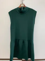 レディース ZARA ノースリーブ ONE PIECE ダークグリーン L セミカジュアル ゲストルック デイリー オフィス