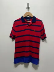 ポロ Ralph Lauren(ラルフローレン) ストライプ 半袖 カラーTシャツ 赤 10 ー 12 税金