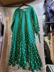 緑 トリクル ロング ワンピース フリル ティアード