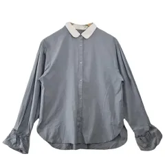 CEPO ライト ブルー フリル ブラウス M コットン 100%