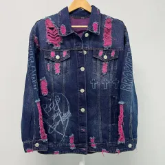 M ウィメンズ ヴィンテージ グラフィティ 刺繍 デニム ジャケット Y2K ギャル パンク