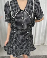 新品 黒 紫 ツイード 半袖 スカート セット S M