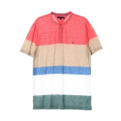 XXL Tommy Hilfiger(トミーヒルフィガー) リネン バイカラー ヘンリーネック 半袖 Tシャツ