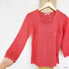 --- 5 000 一---( 44 55 サイズ オレンジピンク シースルー ニット 2249