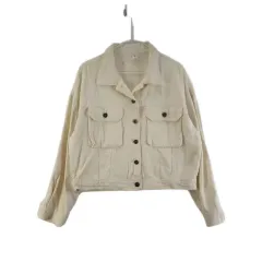 J8511 FANS レディース L クリーム カジュアル クロップド 綿 ジャケット