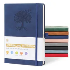 新品 JUNART A5罫線ジャーナルノートブック、女性と男性用、192ページ、レザーハードカバーノート、個人執筆、研究、オフィス、旅行記録、ギフト用(ダークブルー)