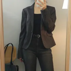 (40)ベネトン レディース ウール ストライプ 長袖 ジャケット