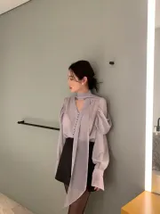 新品) AUBEZEST 製作 スリット ミニ スカート チャコール