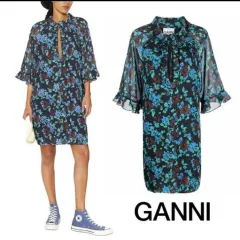 $送料無料)GANNI ガニー フラワー プリント シャツ ワンピース