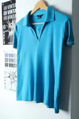 W ( XL ) Tommy Hilfiger(トミーヒルフィガー) 半袖 カラー Tシャツ Vネック ライトブルー オールドスクール- 14265