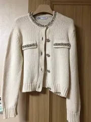 ザラ アイボリー ニット カーディガン キュービック 装飾