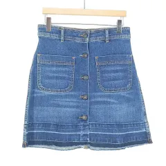 ZARA ザラ レディース 前ボタン 微ストレッチ デニム ミニスカート ブルー XS (HU40384)
