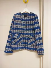 1回着用) ノーボタン ノーカラー ツイード ジャケット