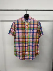 （ M ） メンズ ポロ Ralph Lauren(ラルフローレン) マドラスチェック チェック リネン 半袖 カラー シャツ