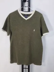 ポロ Ralph Lauren(ラルフローレン) Vネック 半袖 ワッフルニット Tシャツ カーキ 新しいタブ L