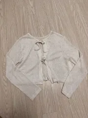アイボリー 紐 リボン結び ニット カーディガン