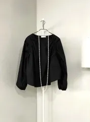 ブラック長袖パフコットンシャーリング秋オーバーサイズBIGサイズブラウス
