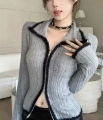 ファー ニット ジップアップ カーディガン