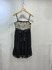 Laisse passe レース 黒 リボン シフォン ミニ ワンピース M