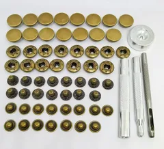 【在庫処分】ミライヤ レザークラフト バネ ホック打ち具セット 15mm 15組セット スナップ ボタン 穴あけポンチ 打ち具 打ち台 ハトメ抜き 手芸 ハンドメイド 革DIY （合計15組＋4点打ち具）