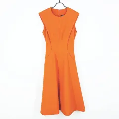 カレン・ミレン 春 秋 微ストレッチ ノースリーブ ワンピース ミディ丈 オレンジ 81 ( HU40556 )