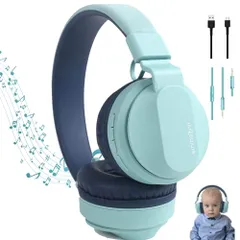新品 子供用 ワイヤレスヘッドフォン ヘッドセット bluetooth5.1 ワイヤレスヘッドホンbluetoothヘッドホン有線無線両用オーバーイヤヘッドホン 子供用ヘッドホン音量制御機能搭載 （85dB/102dB）聴覚保護 ヘッドホン マイク内蔵 折り畳のサムネイル