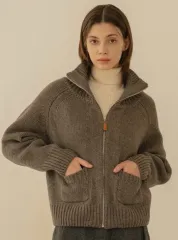 シヤージュ ポケットジップアップニット ダークブラウン