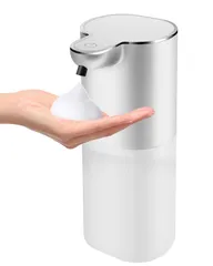 ソープディスペンサー ハンドソープ 自動 泡 吐出量4段階調 400ml 壁掛け オートディスペンサー ディスペンサー 充電式 キッチン 洗面所などに適用 半透明ボトル 日本語説明書付き (シルバー, 泡タイプ)