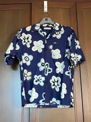 M UNIQLO(ユニクロ) X Marni(マルニ) オーバーサイズ オープン カラー シャツ 青