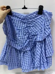 新品 H ＆ M 青 チェック ミニスカート