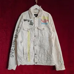 ZARA ザラ ペインティング ビックロゴ 白 デニムジャケット