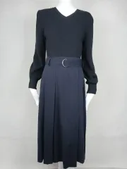 デコ レディース ブラック ニット ベルト フレア ロング ONE PIECE (55)