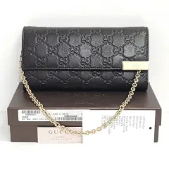 グッチ GG マイクロシマ チェーン長財布兼ミニバッグ ブラック
