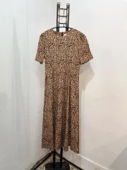 レオパード半袖ロング丈ワンピース ドレス ロング丈 ヒョウ柄 3672