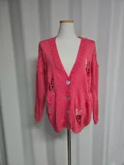ピンク ハート ニット カーディガン