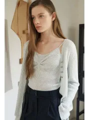 アーティッド ミックス ニット カーディガン セットアップ ブルー