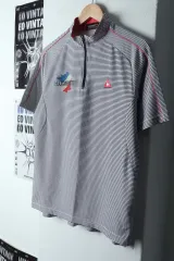 W （ M ） le coq sportif(ルコックスポルティフ) 半袖 カラー Tシャツ ゴルフ ハーフジップ ストライプ- 14297