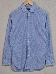 M ） ポロ 青 チェック シャツ