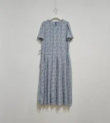 プリーツ シャーリング ロング丈ワンピース