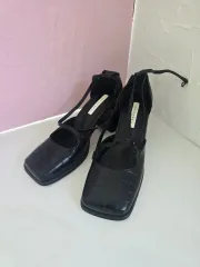 167 （ 240mm ） 黒 ストラップ ヒール パンプス 厚底