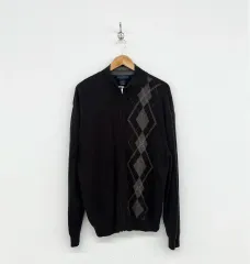 ハワイアン アーガイル柄 ニット セーター ジップアップ 黒 メンズ XL
